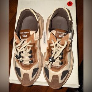 Dolce & Gabbana Men’s Brown & Beige Layered Leather and Suede Sneakers